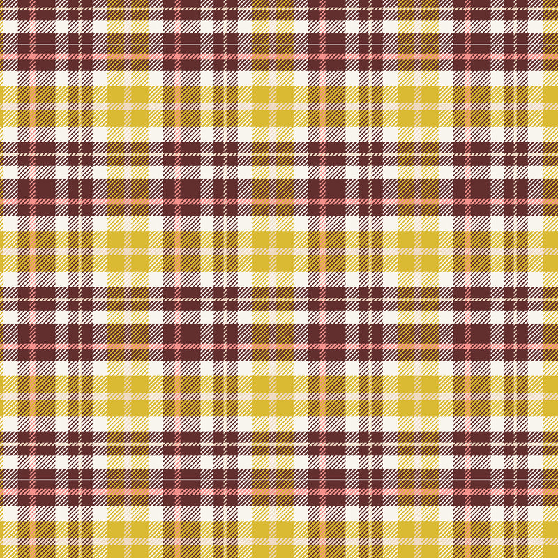 Whimsy and Lore Quilt Fabric - Clad in Plaid in Why Are You Hiding Maroon/Gold- VD103-WA2