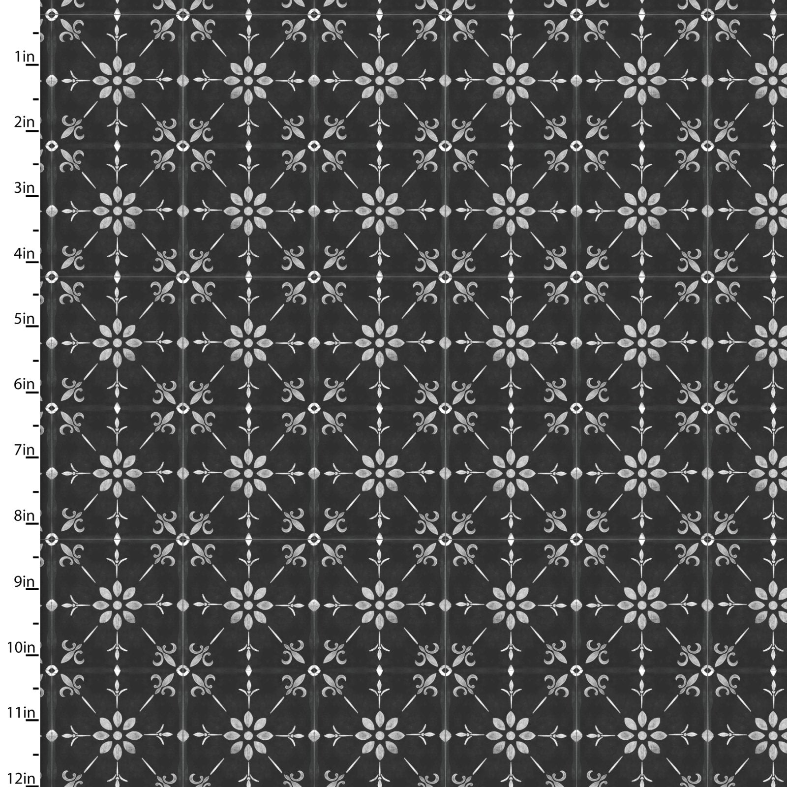 White Cottage Farm Quilt Fabric - Vintage Tile in Charcoal Gray  - 20881-CHR-CTN-D