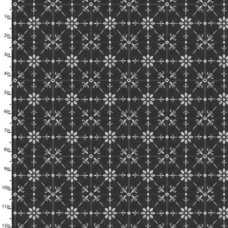 White Cottage Farm Quilt Fabric - Vintage Tile in Charcoal Gray  - 20881-CHR-CTN-D