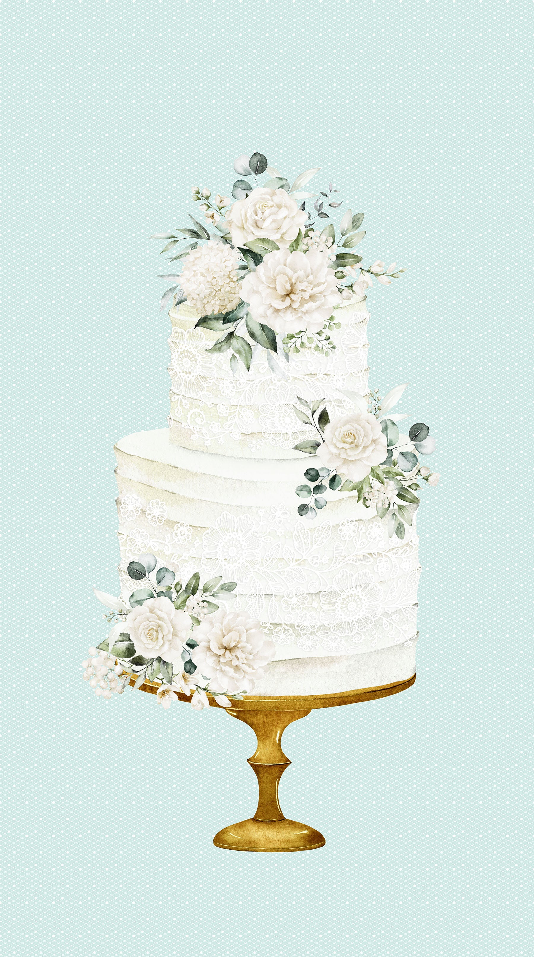 White Wedding Quilt Fabric - Cake Panel in Seafoam Aqua - 28380-62 - SOLD AS A 24" PANEL