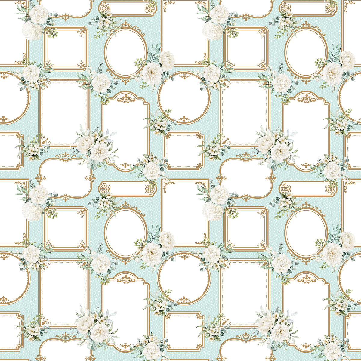 White Wedding Quilt Fabric - Labels in Seafoam Aqua - 28383-62 - SOLD AS RUNNING YARDAGE