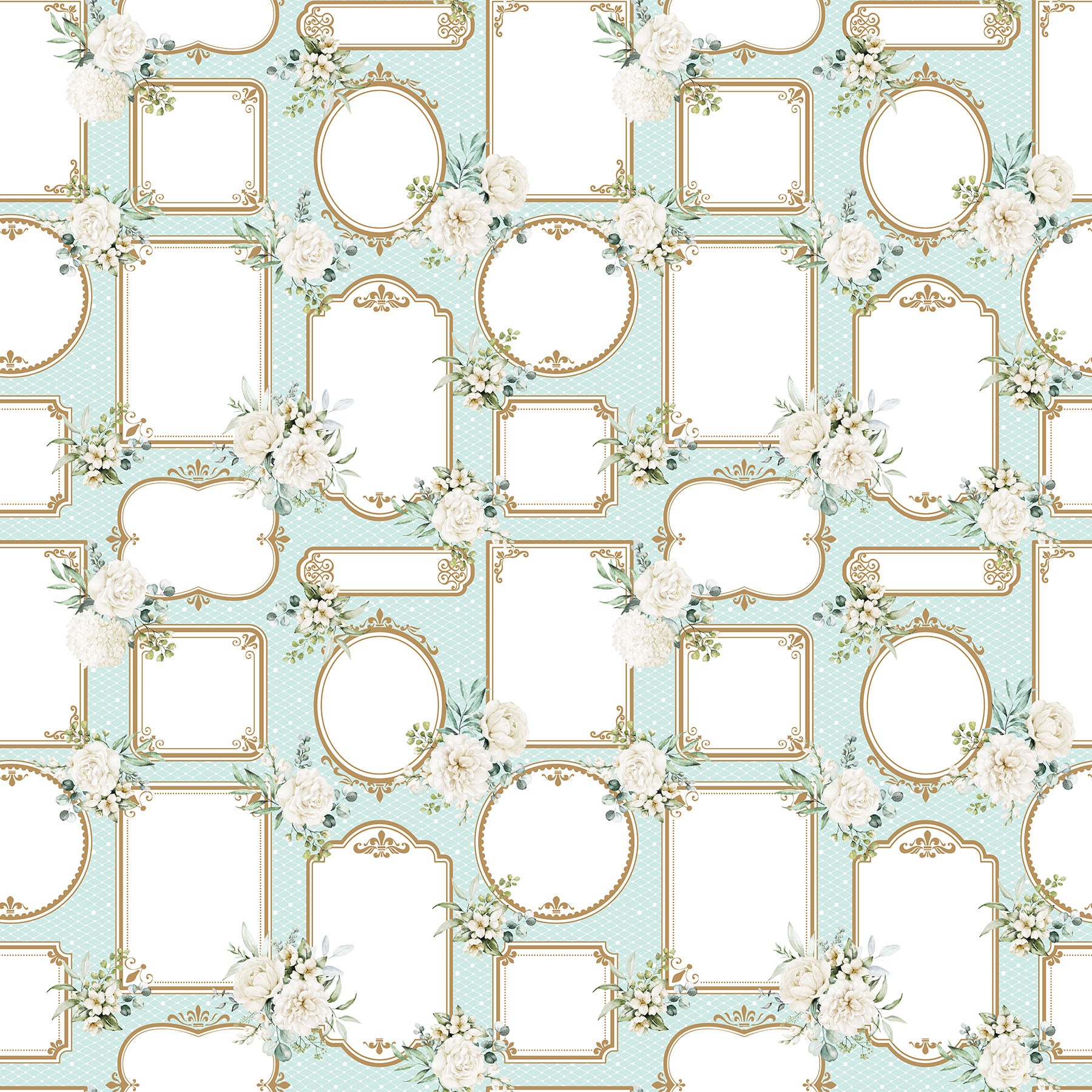 White Wedding Quilt Fabric - Labels in Seafoam Aqua - 28383-62 - SOLD AS RUNNING YARDAGE