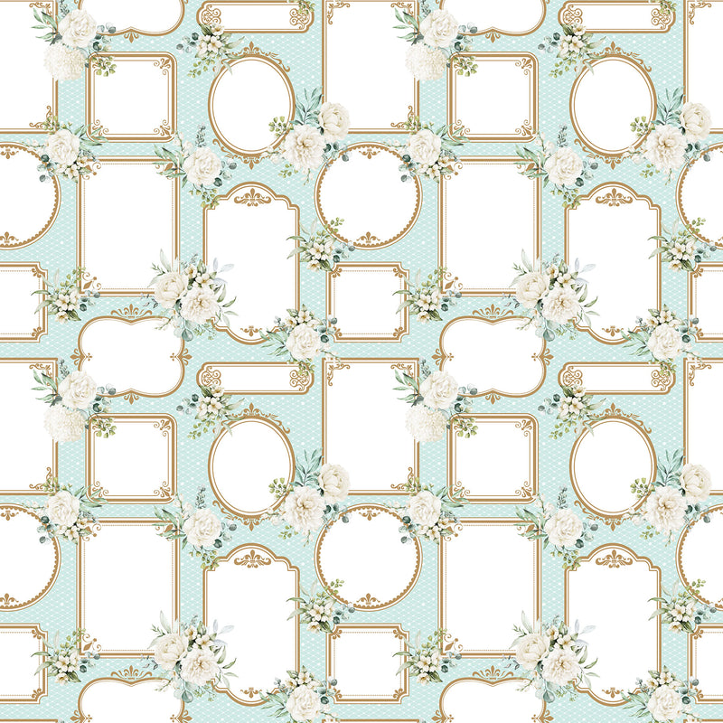 White Wedding Quilt Fabric - Labels in Seafoam Aqua - 28383-62 - SOLD AS RUNNING YARDAGE