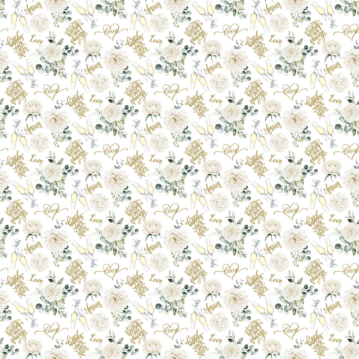 White Wedding Quilt Fabric - Words in White - 28384-10