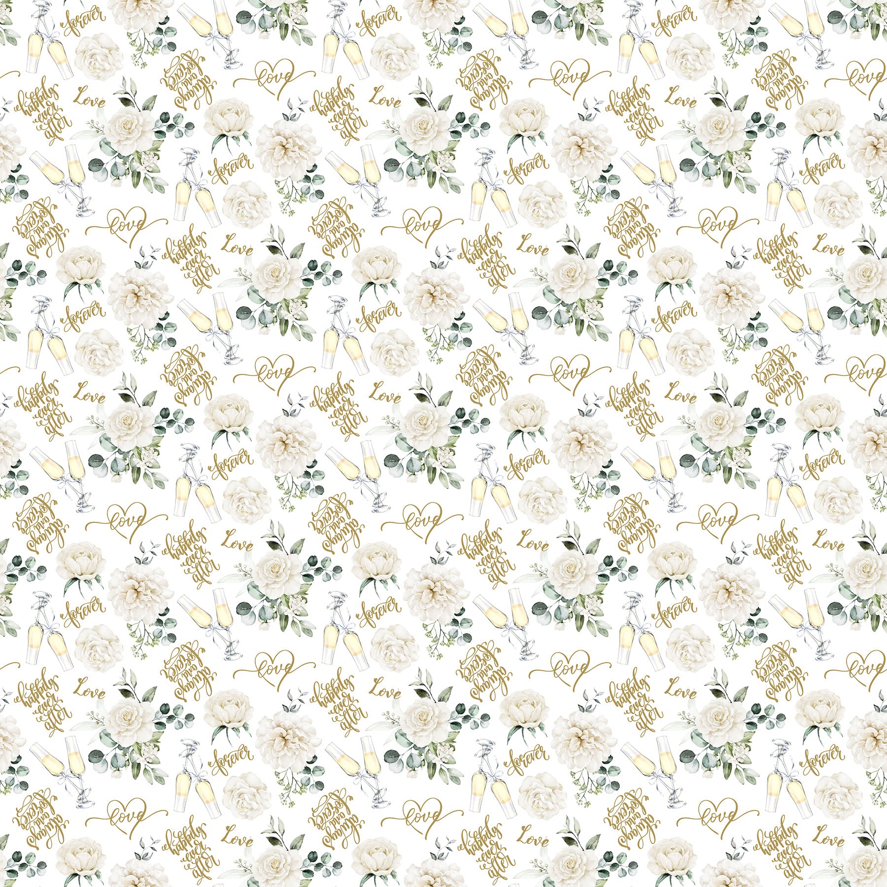 White Wedding Quilt Fabric - Words in White - 28384-10