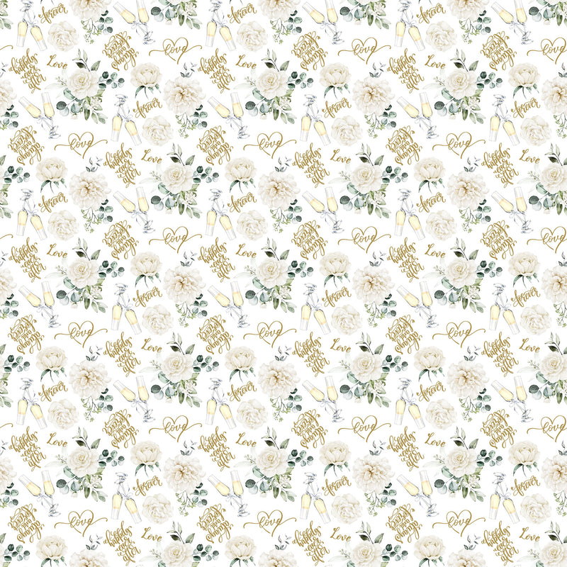 White Wedding Quilt Fabric - Words in White - 28384-10