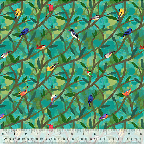 Wild North Quilt Fabric - North American Birds in Teal - 53935D-2