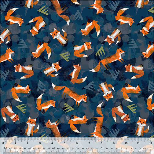 Wild North Quilt Fabric - Wild Foxes in Navy Blue - 53936D-5