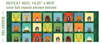 Wild North Quilt Fabric - Wildlife Portraits in Forest Green - 53933D-1 - SOLD AS A 14" PANEL