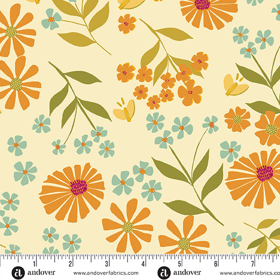Winged Garden Quilt Fabric - Winged Garden Floral in Honeydew Cream/Yellow - A-1067-L