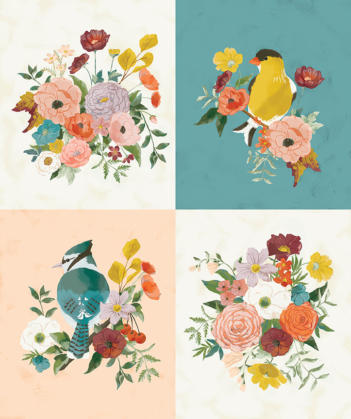 Winged Medley Quilt Fabric - Birds and Bouquets Panel - P15918-PANEL - SOLD AS A 36" PANEL