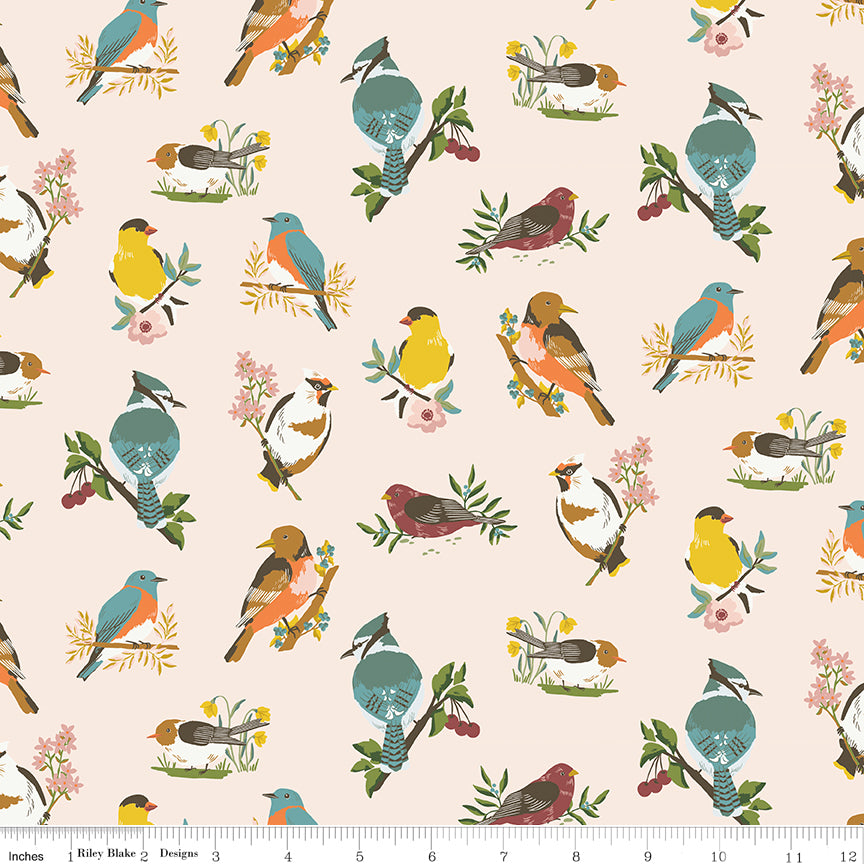 Winged Medley Quilt Fabric - Birds in Latte Cream/Multi - C15911-LATTE