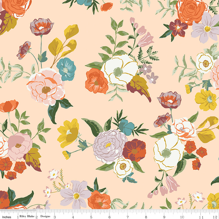 Winged Medley Quilt Fabric - Main Floral in Blush Peach/Multi - C15910-BLUSH