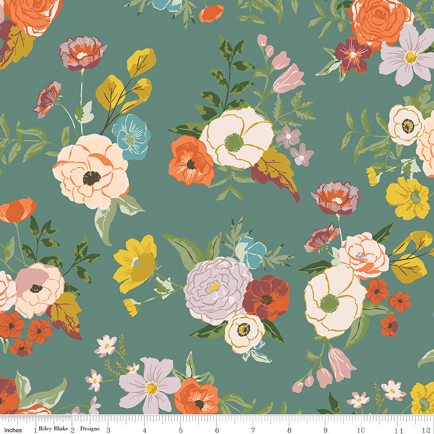 Winged Medley Quilt Fabric - Main Floral in Teal/Multi - C15910-TEAL