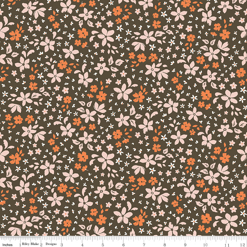 Winged Medley Quilt Fabric - Petals in Brown/Multi - C15913-BROWN