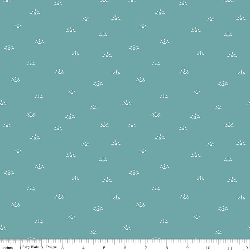 Winged Medley Quilt Fabric - Woodblock in Teal - C15915-TEAL