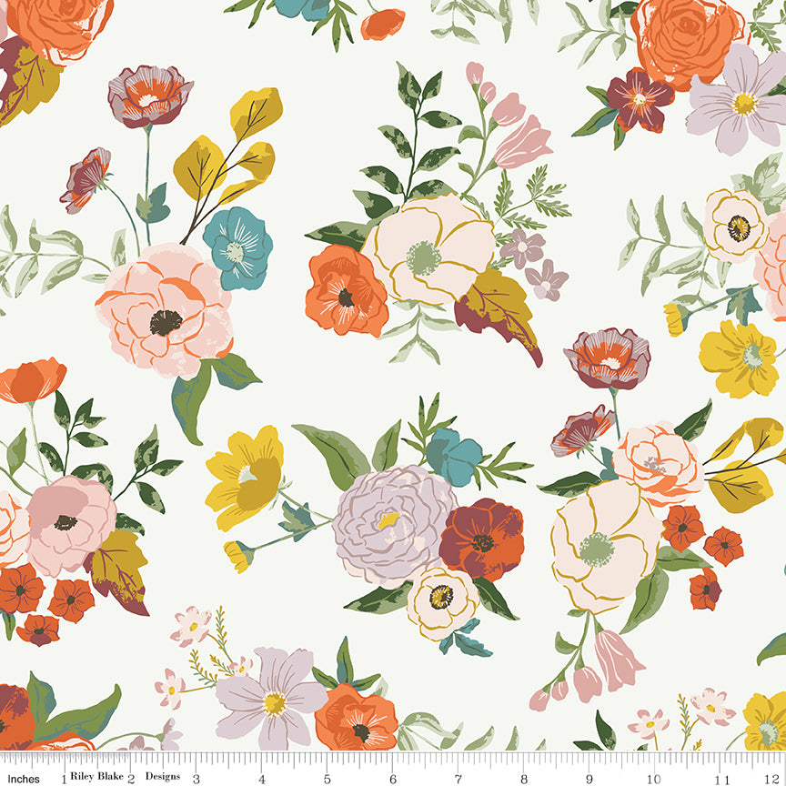 Winged Medley Quilt Fabric - Main Floral in Cloud White/Multi - C15910-CLOUD
