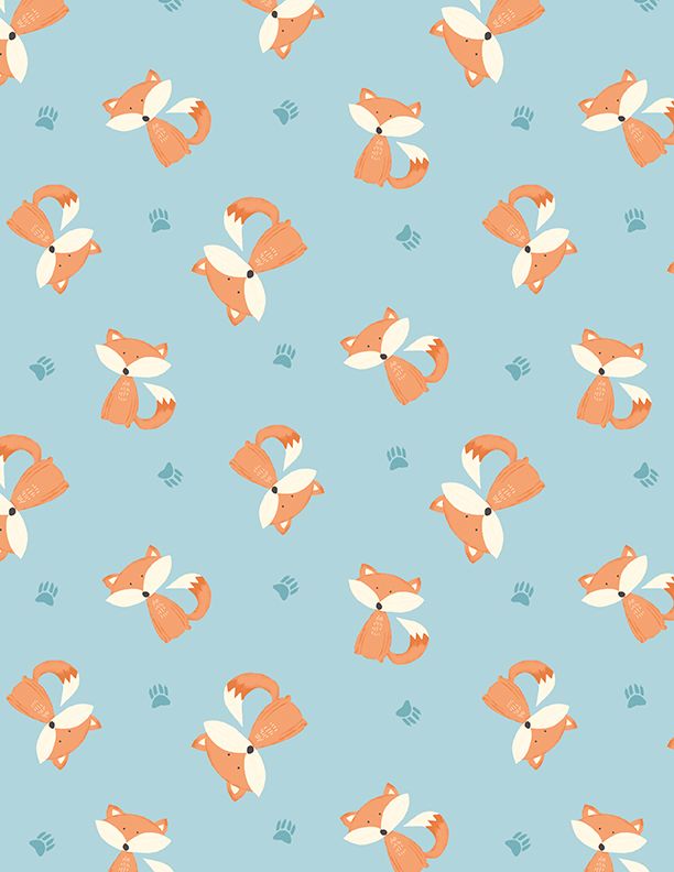 Winsome Critters Quilt Fabric - Fox Toss in Blue - 3060 36256 482