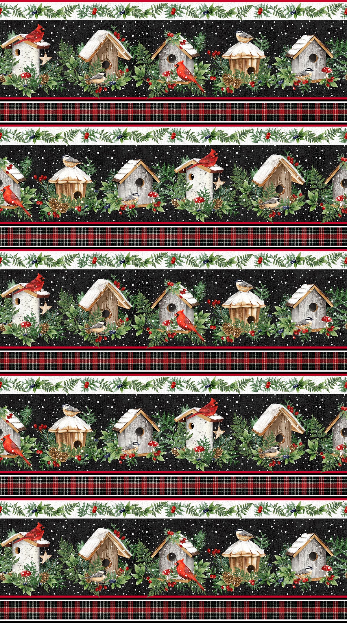 Winter Song Quilt Fabric - &nbsp;Border Stripe in Black Multi - DP27801-99