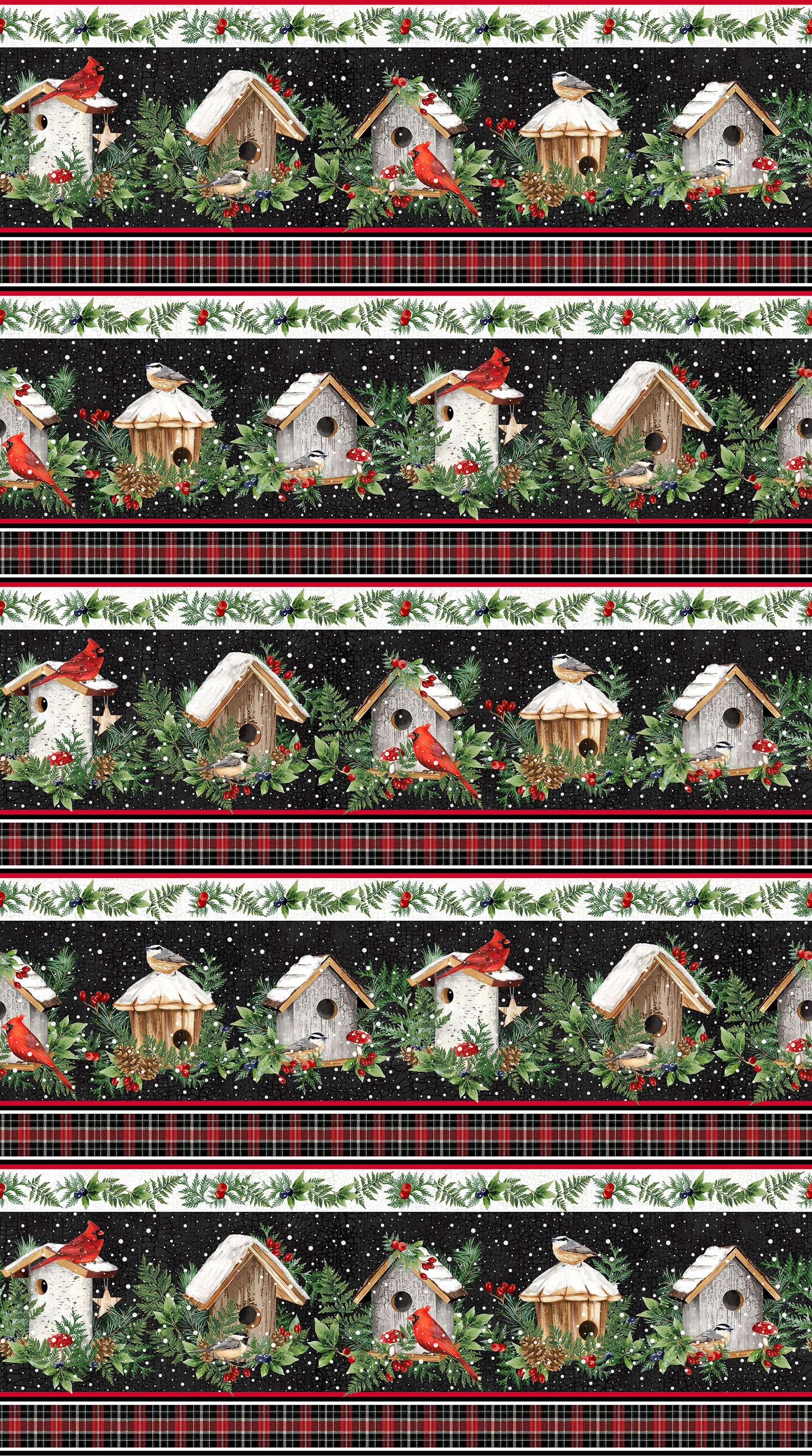 Winter Song Quilt Fabric - &nbsp;Border Stripe in Black Multi - DP27801-99