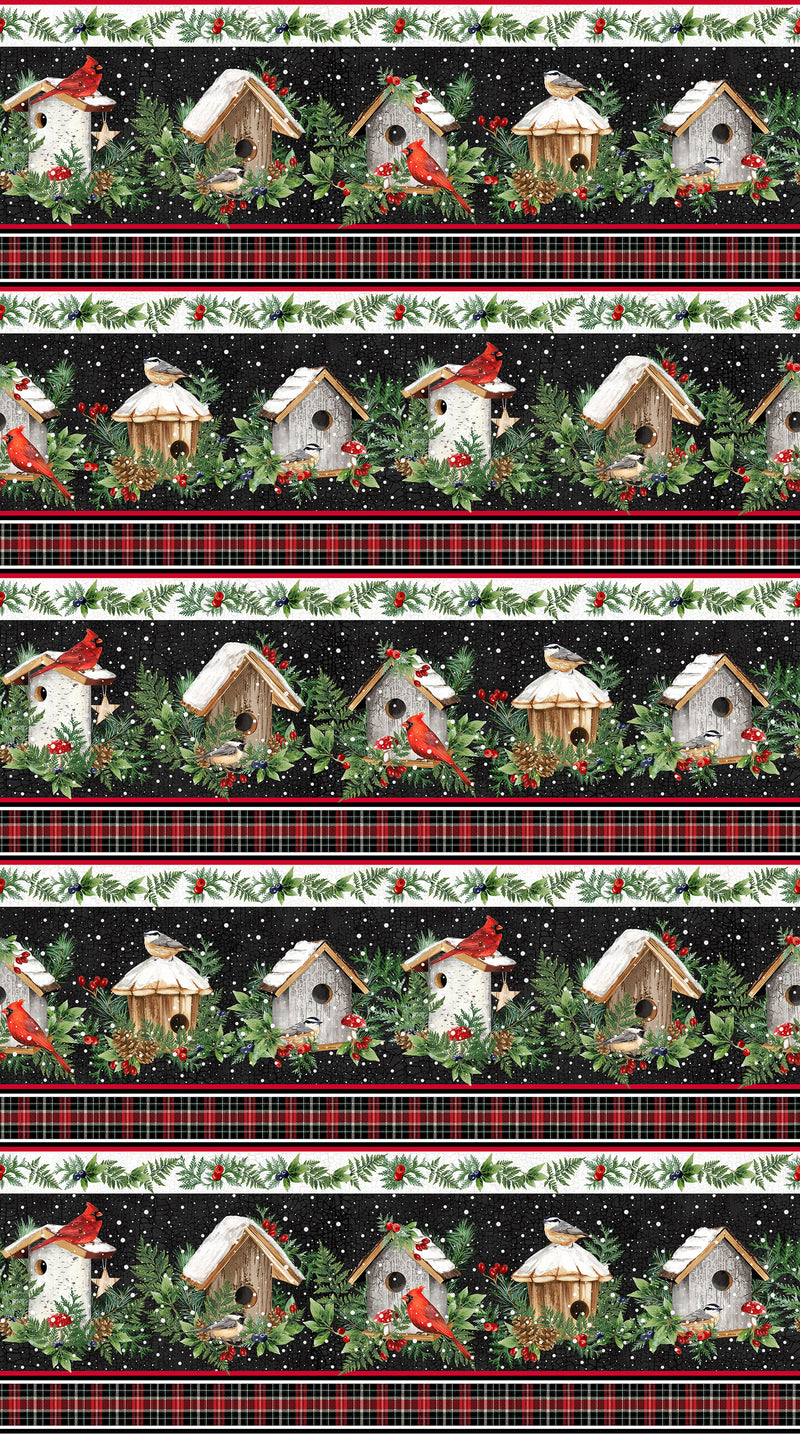 Winter Song Quilt Fabric - &nbsp;Border Stripe in Black Multi - DP27801-99