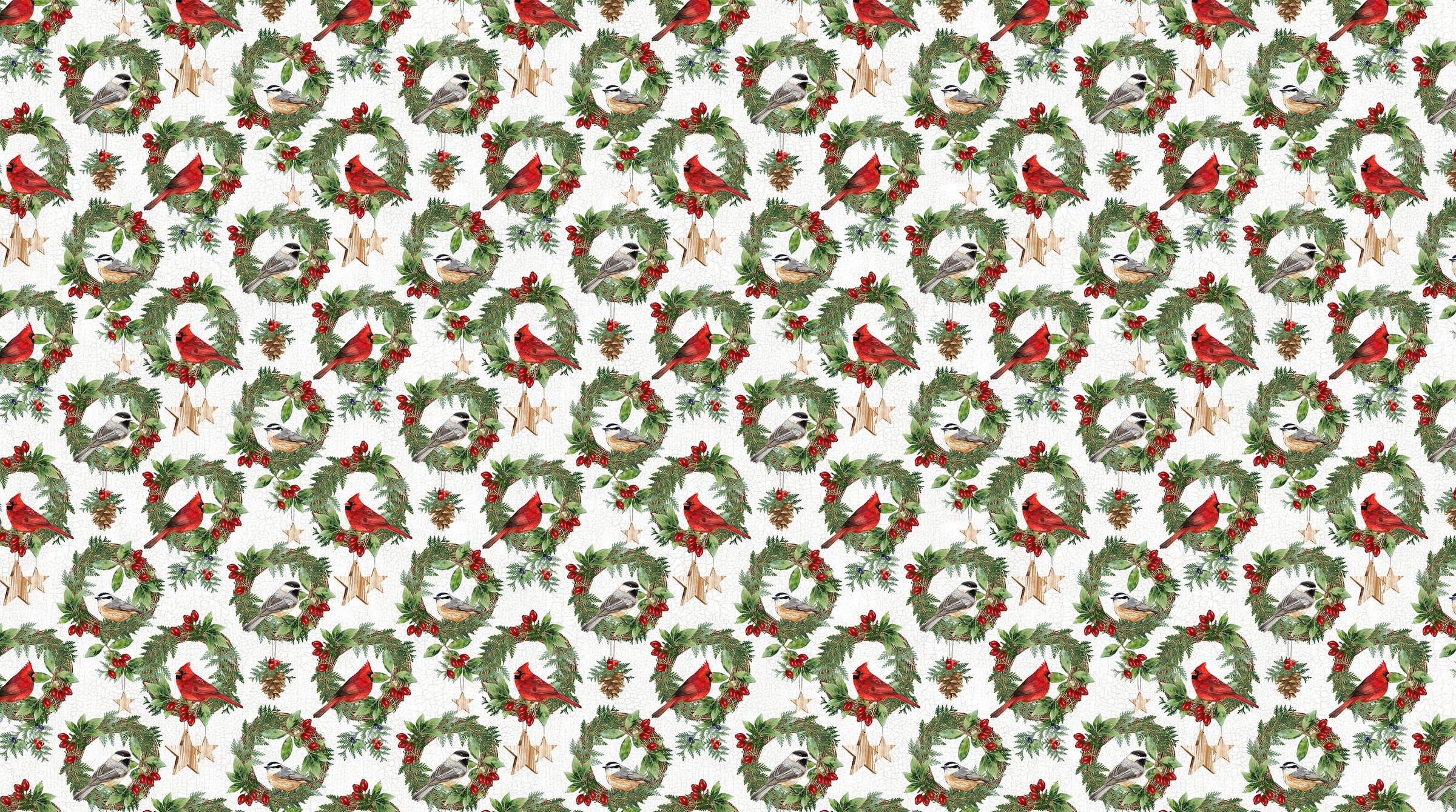 Winter Song Quilt Fabric -  Wreaths in White/Multi - DP27803-10