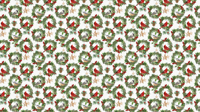 Winter Song Quilt Fabric -  Wreaths in White/Multi - DP27803-10
