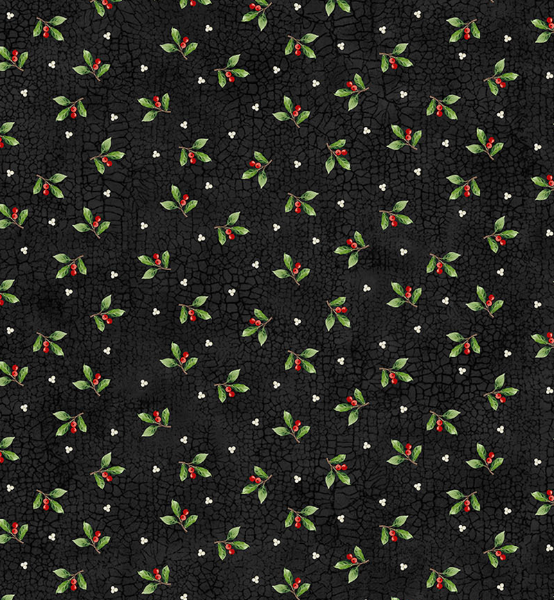 Winter Song Quilt Fabric -  Leaf Toss in Black/Multi - 27807-99