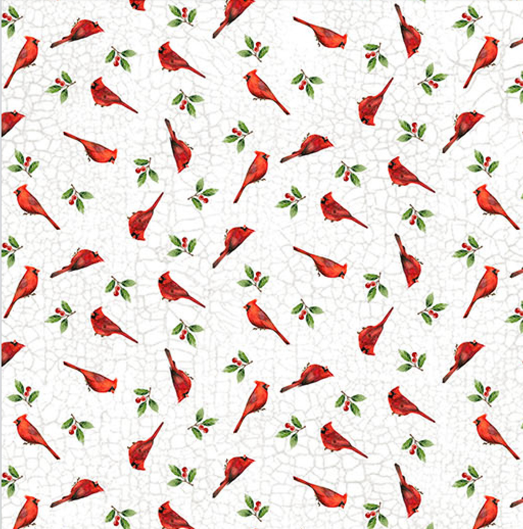 Winter Song Quilt Fabric -  Mini Birds in White/Multi - 27805-10