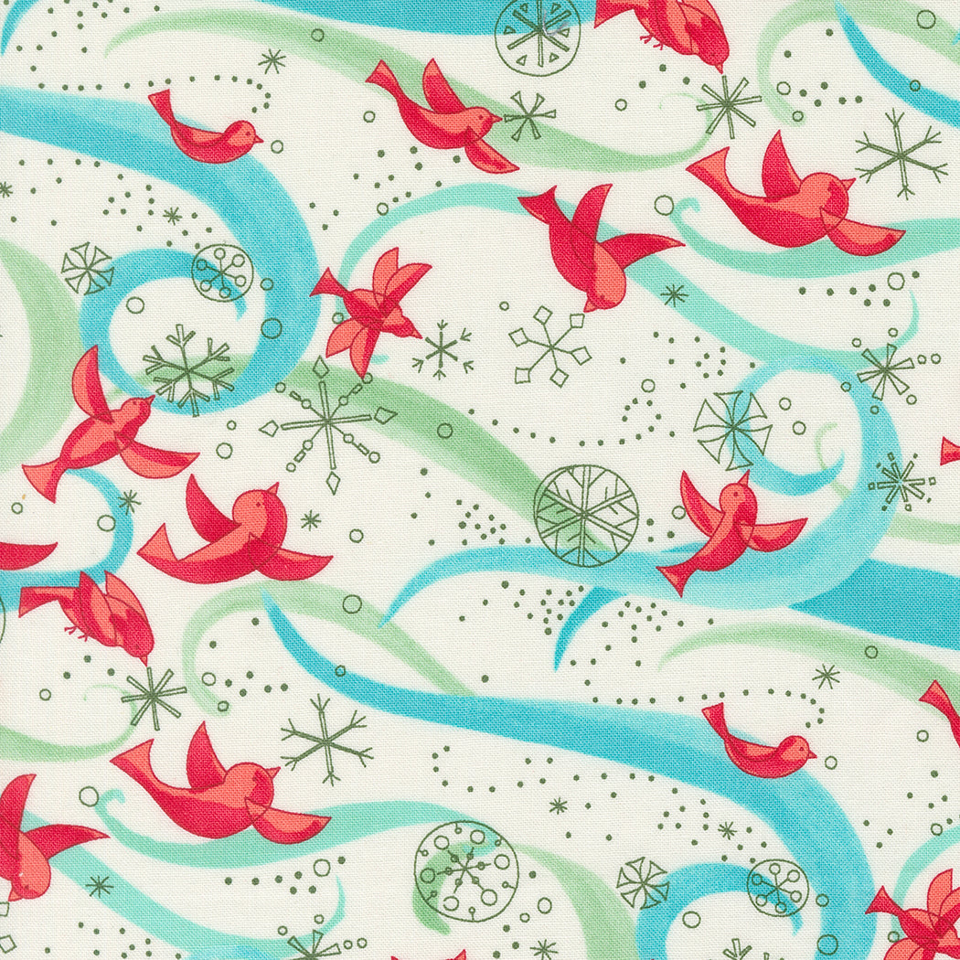 Winterly Quilt Fabric - Birds with Ribbons in Cream - 48761 11