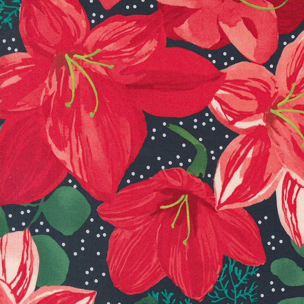 Winterly Quilt Fabric - Christmas Lily in Soft Black - 48760 19