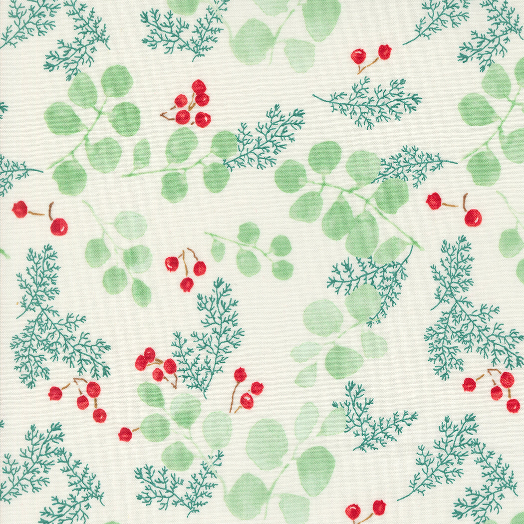 Winterly Quilt Fabric - Greenery and Berries in Cream  - 48764 11