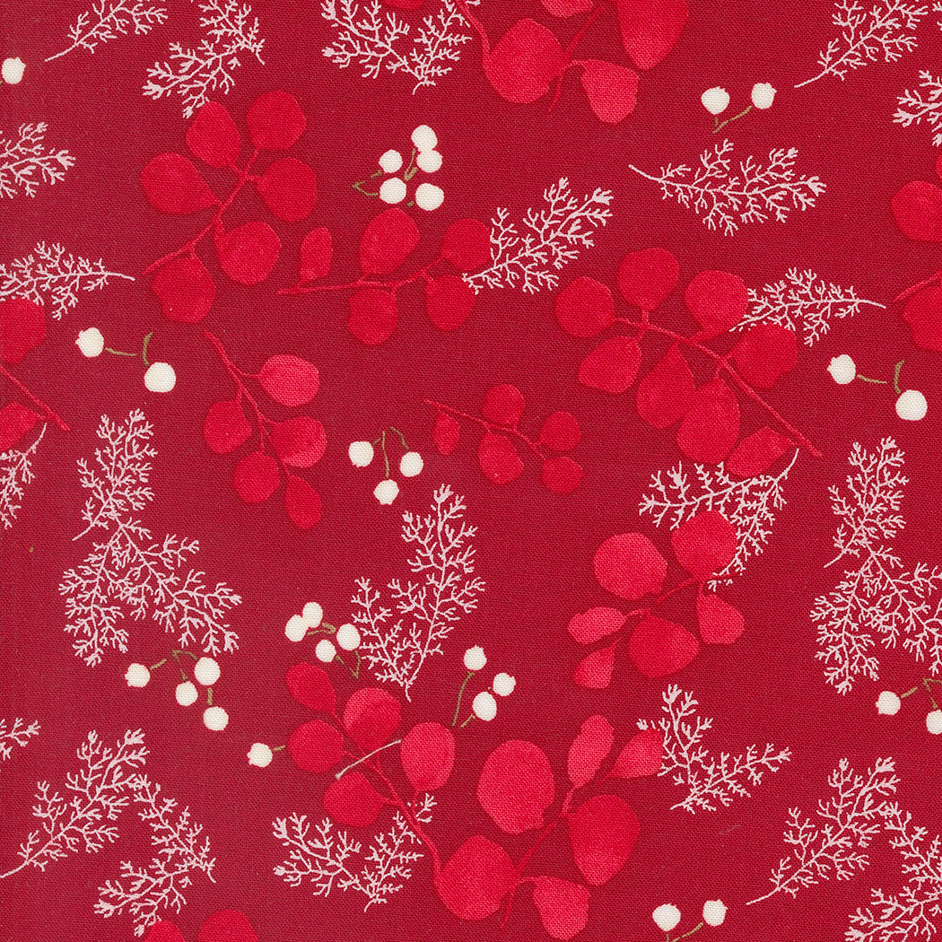 Winterly Quilt Fabric - Greenery and Berries in Crimson Red  - 48764 16