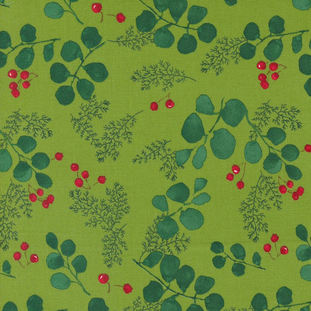 Winterly Quilt Fabric - Greenery and Berries in Grass Green  - 48764 13