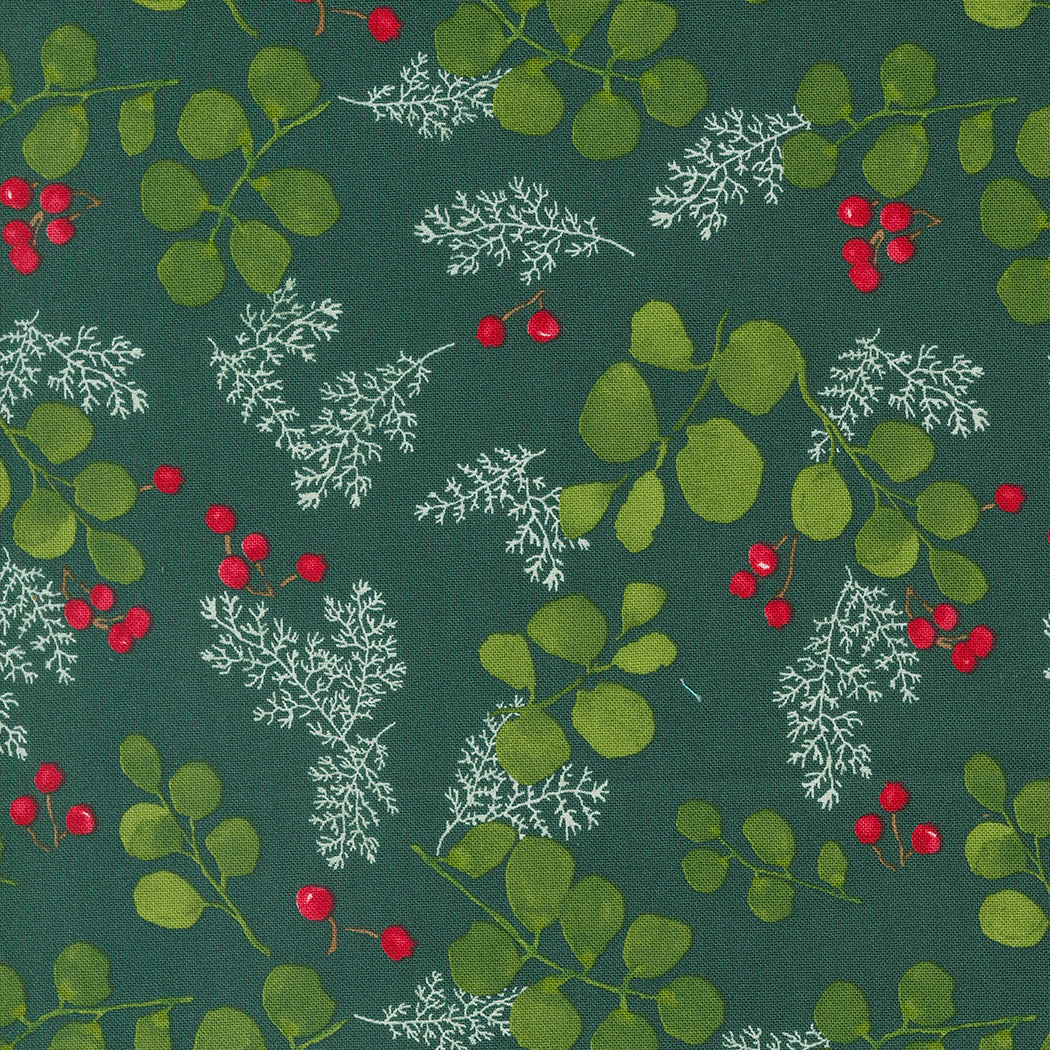 Winterly Quilt Fabric - Greenery and Berries in Spruce Green  - 48764 18