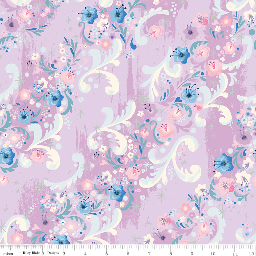 Wishes Quilt Fabric - Cindy's Flowers in Vanity Purple Sparkle - SC18074-VANITY