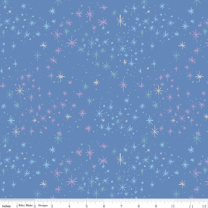 Wishes Quilt Fabric - Magic Stars in Periwinkle Blue Sparkle - SC18076-PERIWINKLE