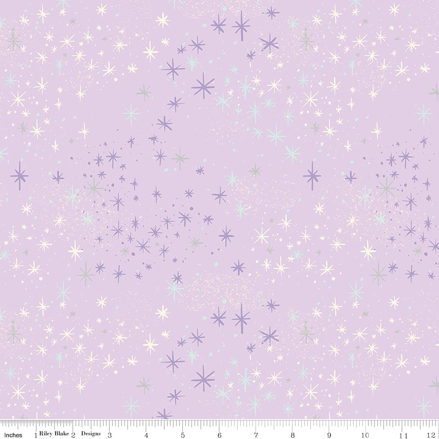 Wishes Quilt Fabric - Magic Stars in Vanity Purple Sparkle - SC18076-VANITY