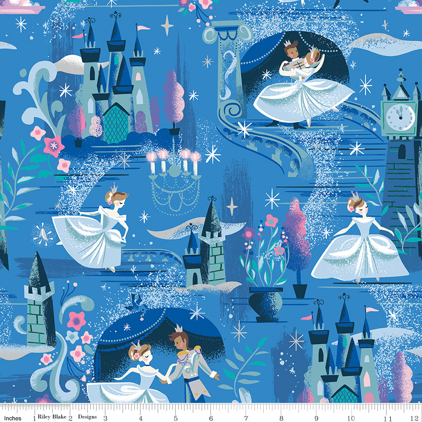 Wishes Quilt Fabric - The Ball in Blueberry Blue Sparkle - SC18070-BLUEBERRY