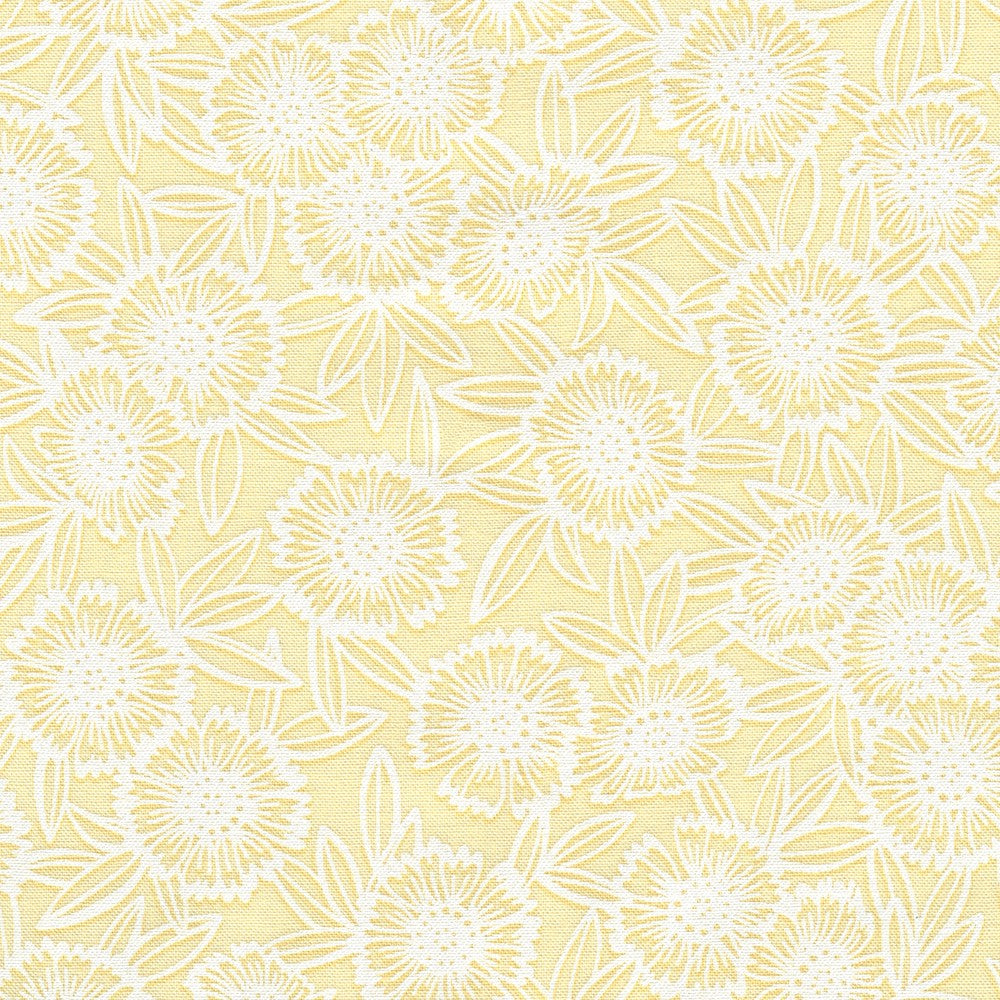 Wishwell Alabaster Hues Quilt Fabric - Packed Flowers and Leaves in Sunshine Yellow - WEL-23350-130 SUNSHINE