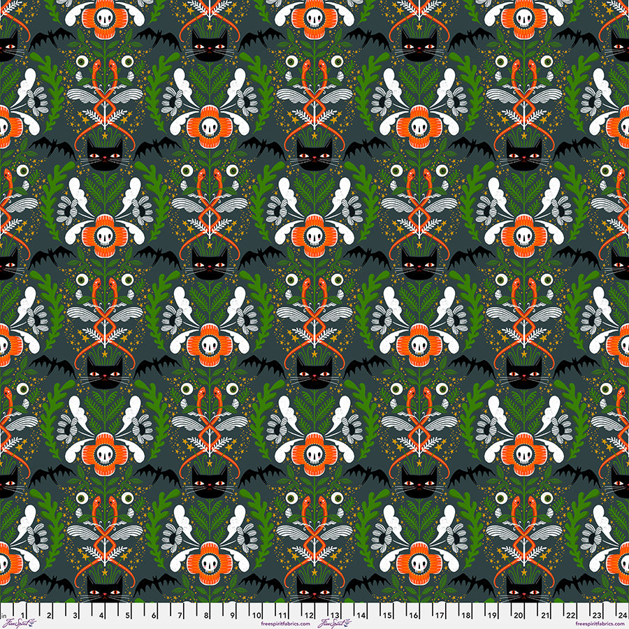 Witchy Ways Quilt Fabric - Cat Tower in Gray - PWCD141.XGRAY