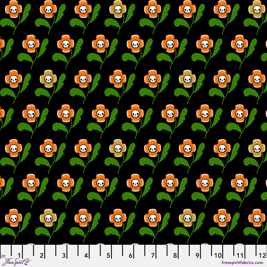 Witchy Ways Quilt Fabric - Skull Flowers in Black - PWCD144.XBLACK