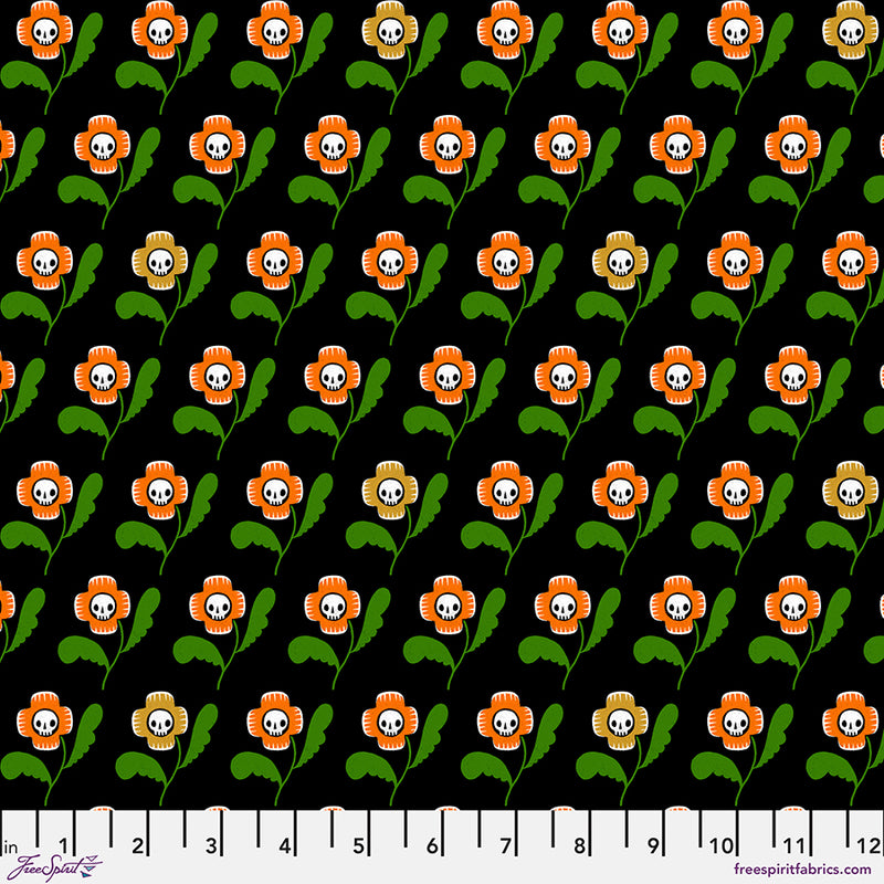 Witchy Ways Quilt Fabric - Skull Flowers in Black - PWCD144.XBLACK