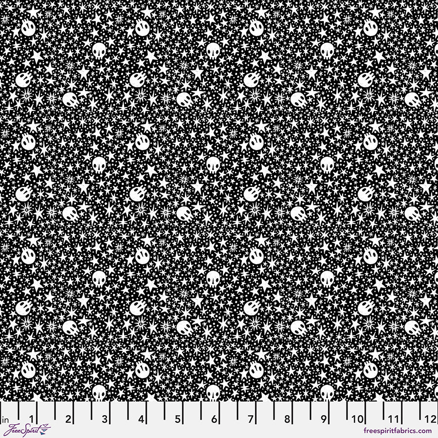 Witchy Ways Quilt Fabric - Starry Skulls in Black - PWCD146.XBLACK