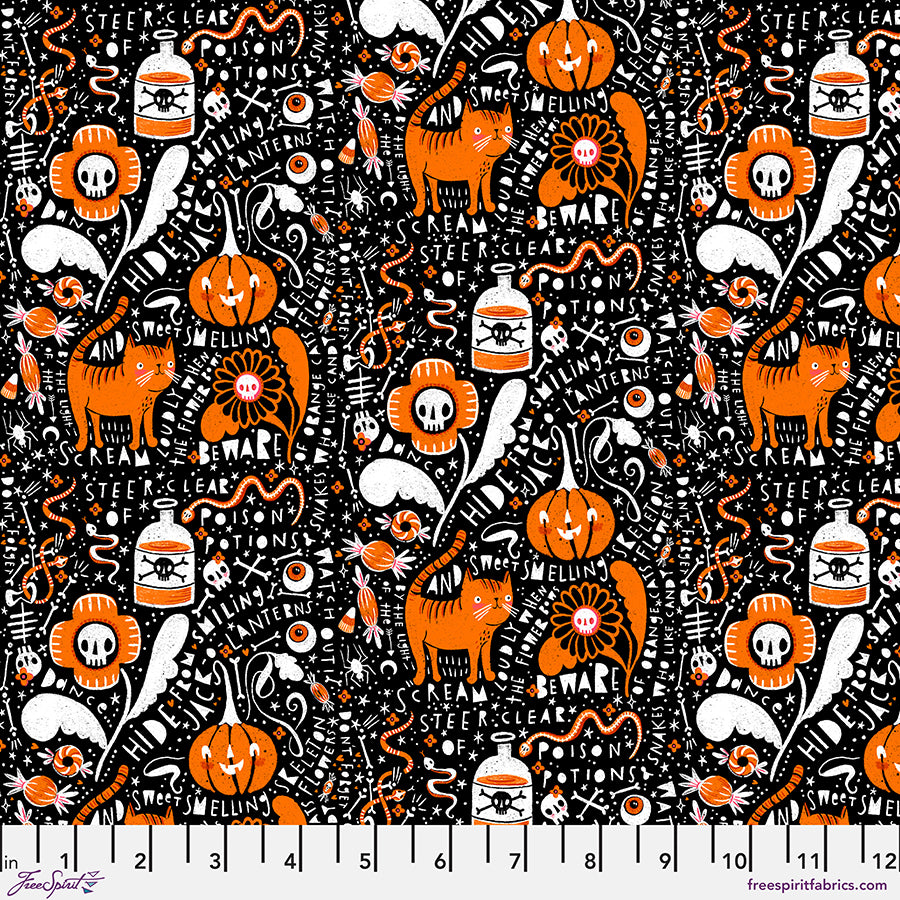 Witchy Ways Quilt Fabric - Graffiti in Black - PWCD142.XBLACK