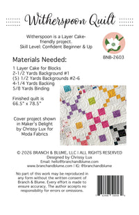 Witherspoon Quilt Pattern by Branch and Blume - featuring Maker's Delight - BNB-2603