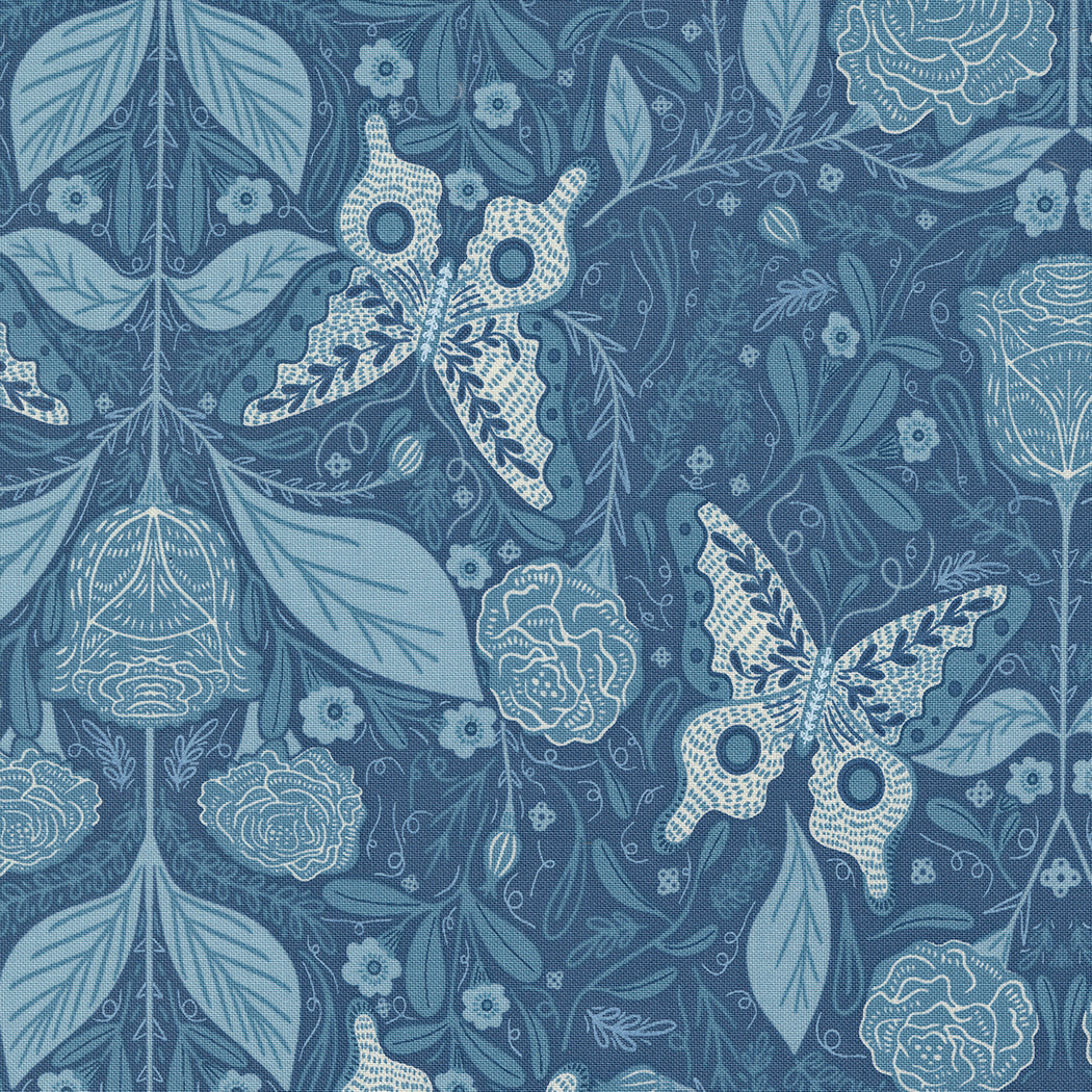 Woodland Wonder Quilt Fabric - Vintage Butterfly in Dusk Blue - 48391 14