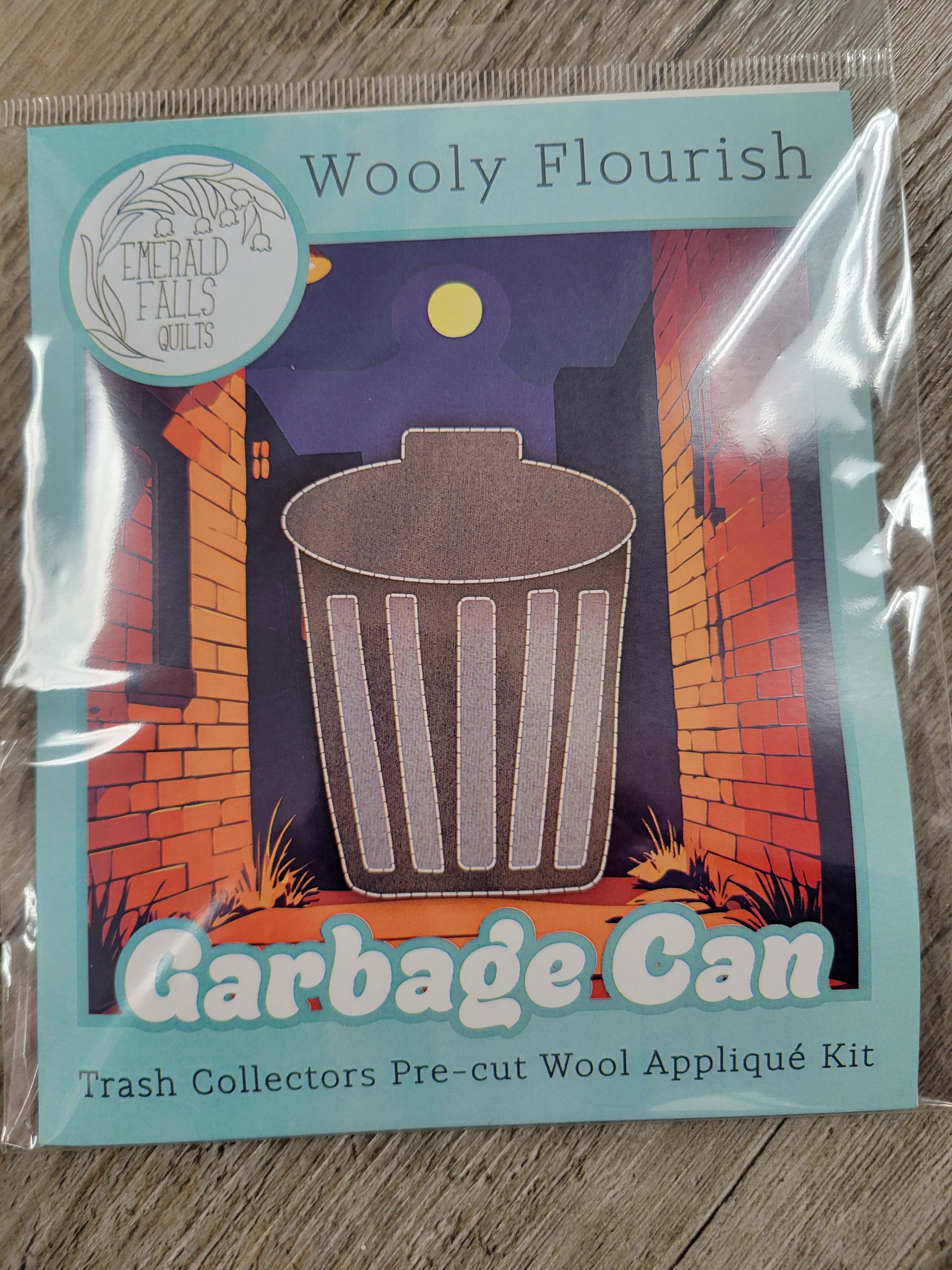 Wooly Flourish Trash Collectors Garbage Can Wool Applique Kit by Lynn Christiansen - WFGARBAGECAN