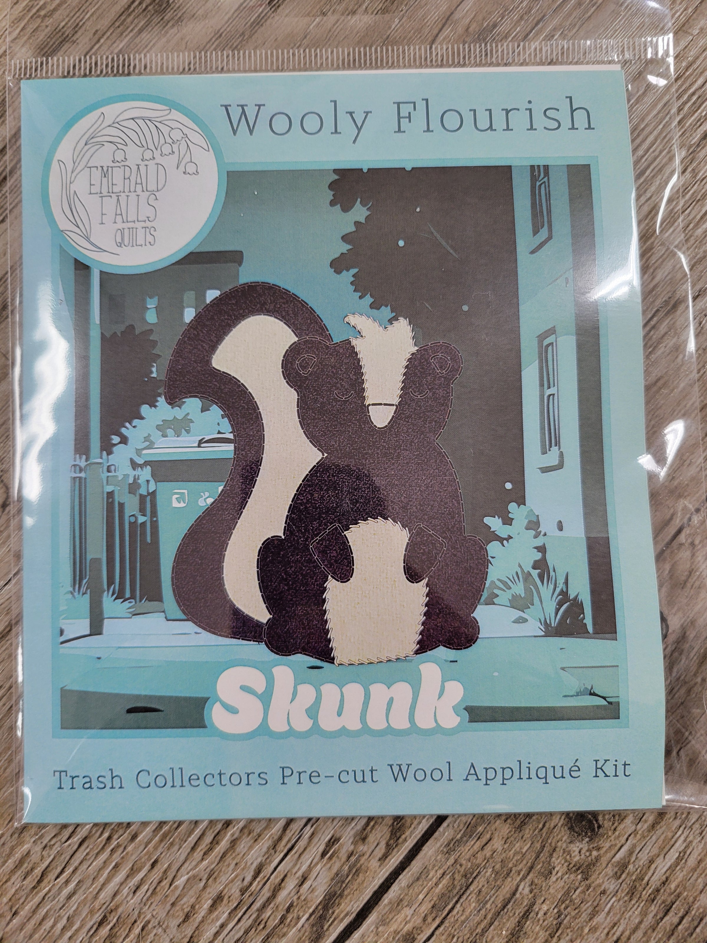 Wooly Flourish Trash Collectors Skunk Wool Applique Kit by Lynn Christiansen - WFSKUNK