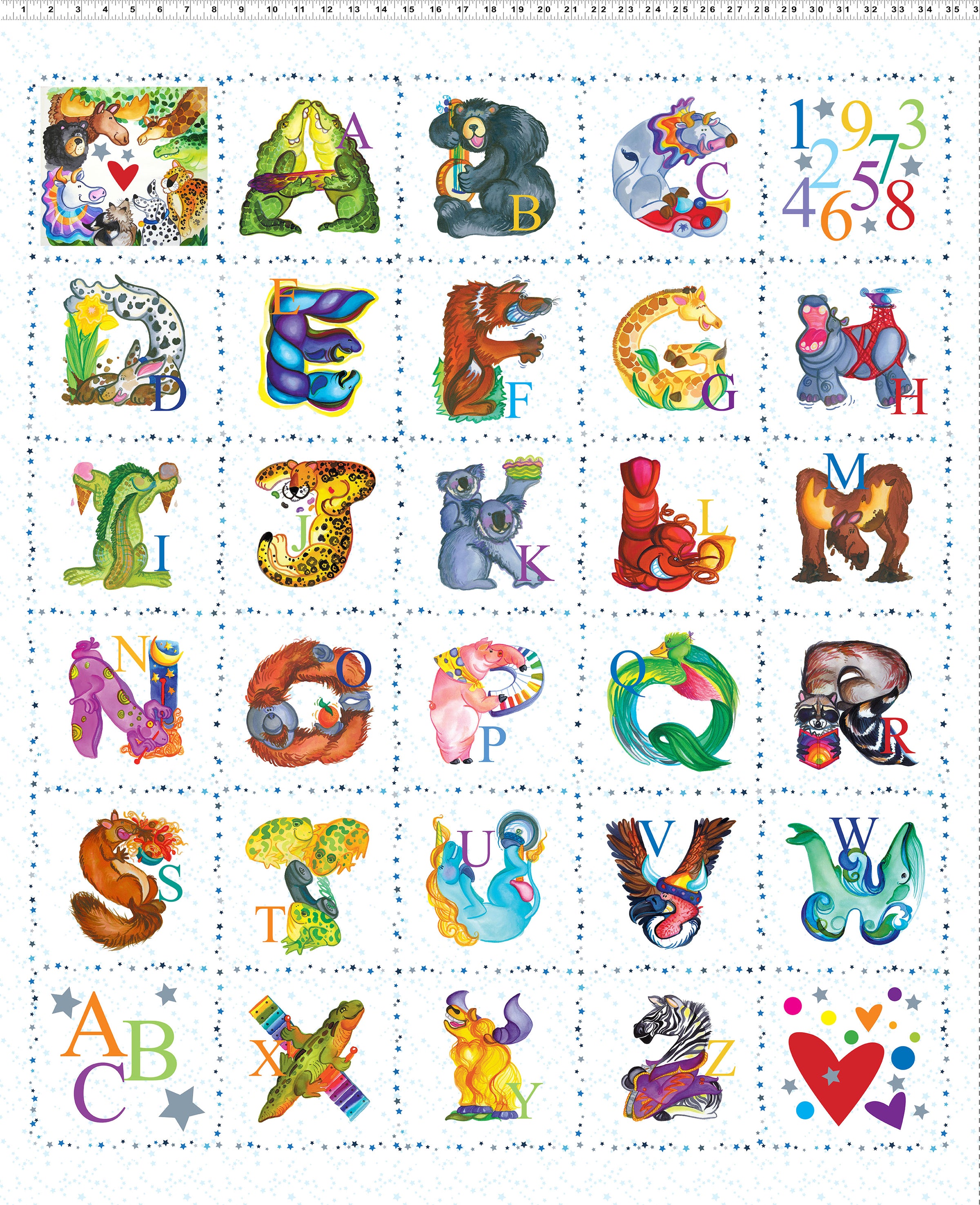 P451 - Amazing Alphabet Quilt Fabric - Digital Blocks on White - Y4753-1 - SOLD AS A 36" PANEL